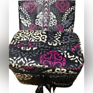 Vera Bradley Canterberry Magenta Geometric Makeup Case w/Envelope Clutch Retired